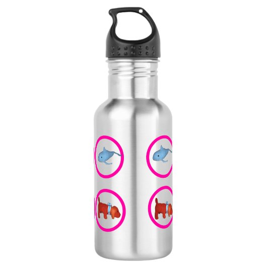 Water Bottle - Circles with Whale and Dog Waterfles (Achterkant)