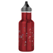 Water Bottle with Minimalist Floral Design and Mot Waterfles (Rechts)