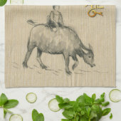 Water Buffalo Kind Chinees Ox 2021 C kleur T Theedoek (Gevouwen)