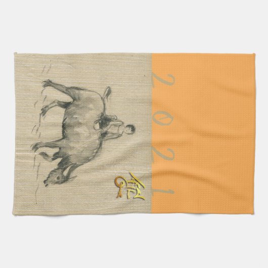 Water Buffalo Kind Chinees Ox 2021 C kleur T Theedoek (Horizontaal)