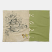 Water Buffalo Kind Chinees Ox Jaar 2021 kiest c KT Theedoek (Horizontaal)