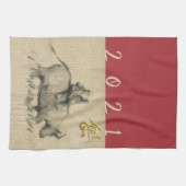 Water Buffalo Kinderen Chinees Ox 2021 kleur Theedoek (Horizontaal)