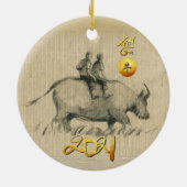 Water Buffalo Kinderen Chinees Ox Jaar 2021 CRO Keramisch Ornament (Achterkant)