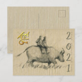 Water Buffalo Kinderen Chinees Ox Jaar 2021 PostC Briefkaart (Voorkant / Achterkant)