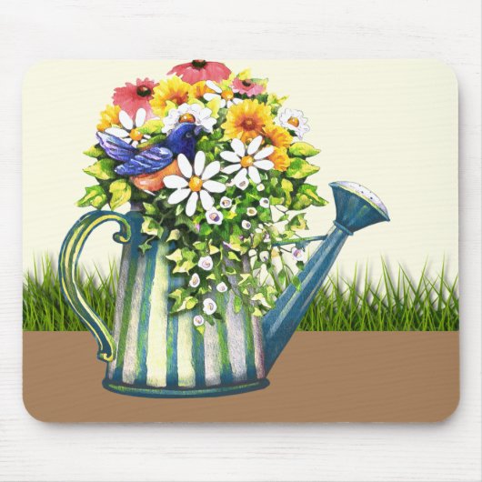Water can met wilde bloemen muismat (Voorkant)
