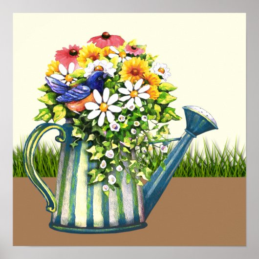Water can met wilde bloemen poster (Voorkant)