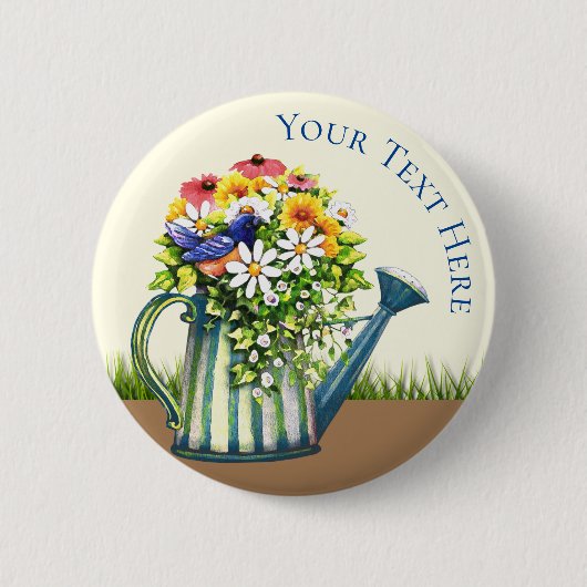 Water can met wilde bloemen ronde button 5,7 cm (Voorkant)
