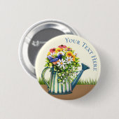 Water can met wilde bloemen ronde button 5,7 cm (Voorkant /achterkant)