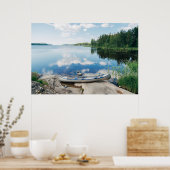 Water | Canoe on Lake in Sweden Poster (Keuken)