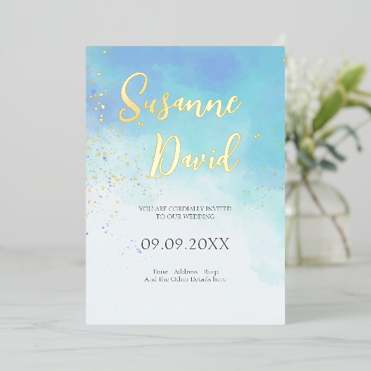 Water Color & Folie Uitnodiging (Staand Voorkant)