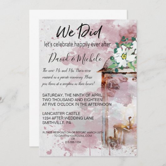 Water Color Lantern & Flowers Post Wedding Party Kaart (Voorkant / Achterkant)