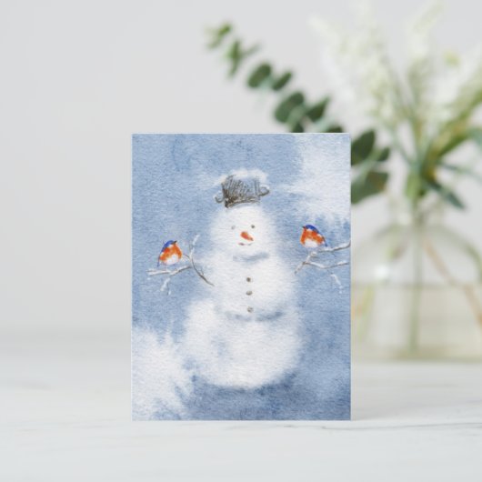 Water Color Snowman Briefkaart | Charmante winter (Staand voorkant)