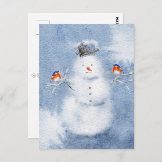 Water Color Snowman Briefkaart | Charmante winter (Voorkant / Achterkant)