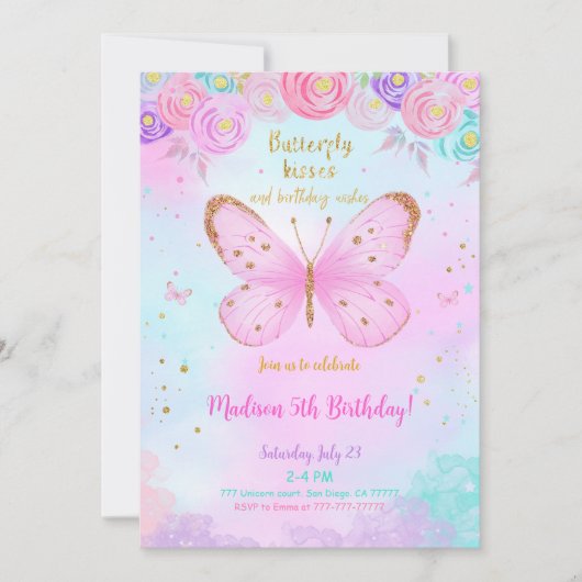 Water Color Vlinder Uitnodiging (Voorkant)