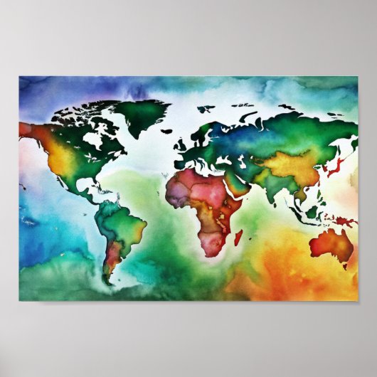 Water Color Wall Art Wereldkaart Poster (Voorkant)