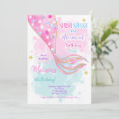 Water Color Zeemeermin Kinderen Uitnodiging (Staand voorkant)