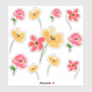 Water Colour Bloemen - stickers