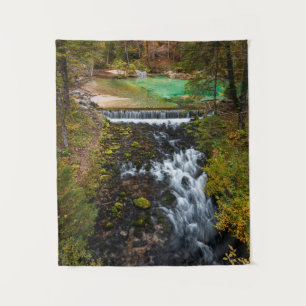 Water dat door herfstbos stroomt wandkleed