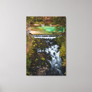 Water dat door het herfstbos stroomt canvas afdruk