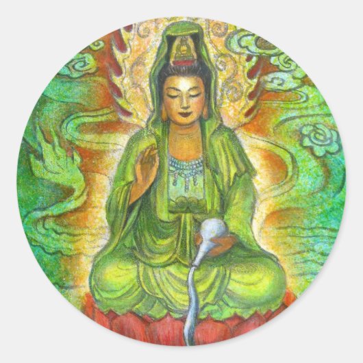 "Water Dragon" Kuan Yin Ronde Sticker (Voorkant)