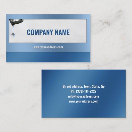 Water Drop Loodgieter Service Blauwe Kaart Visitekaartje (Voorkant / Achterkant)