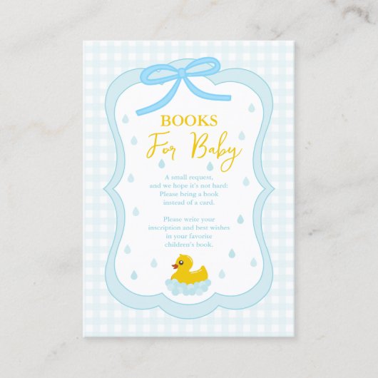 Water Droplets Gingham Baby Shower Books For Baby Informatiekaartje (Voorkant)