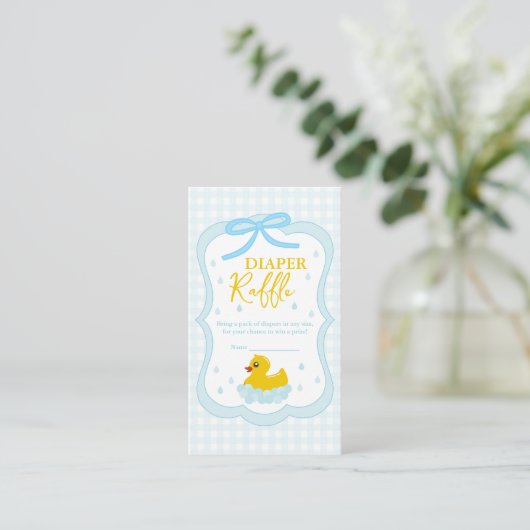Water Droplets Gingham Baby Shower Diaper Raffle Informatiekaartje (Staand voorkant)