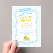 Water Droplets Gingham Boy Baby Shower Acryl Uitnodigingen (Insitu (Draagbaar))