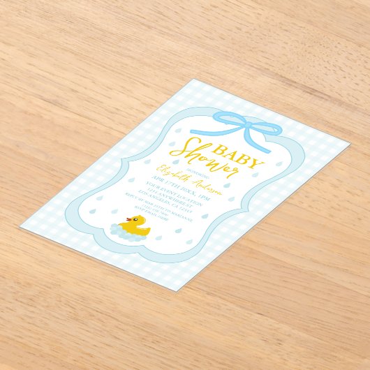Water Droplets Gingham Boy Baby Shower Acryl Uitnodigingen (Laagn)