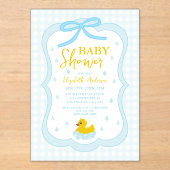 Water Droplets Gingham Boy Baby Shower Acryl Uitnodigingen (Voorkant)
