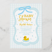 Water Droplets Gingham Boy Baby Shower Folie Uitnodiging (Voorkant)