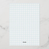 Water Droplets Gingham Boy Baby Shower Folie Uitnodiging (Achterkant)