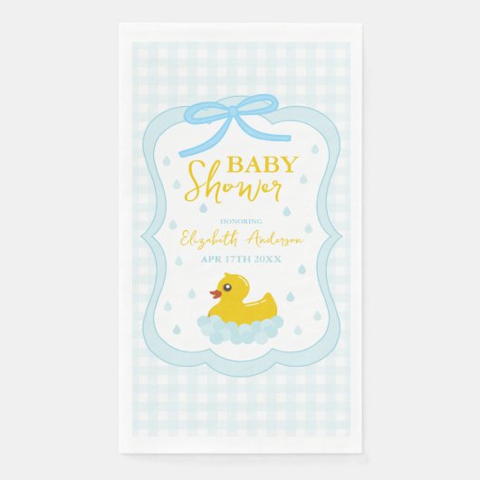 Water Droplets Gingham Boy Baby Shower Napkins Servet (Voorkant)