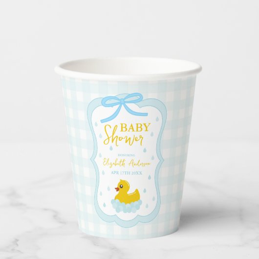 Water Droplets Gingham Boy Baby Shower Papieren Bekers (Voorkant)