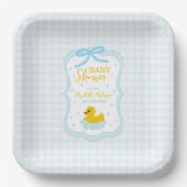 Water Droplets Gingham Boy Baby Shower Papieren Bordje (Voorkant)