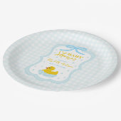 Water Droplets Gingham Boy Baby Shower Papieren Bordje (Gekanteld)