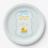 Water Droplets Gingham Boy Baby Shower Papieren Bordje (Voorkant)
