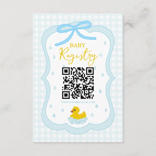 Water Droplets Gingham Boy Baby Shower Registry Informatiekaartje (Voorkant)