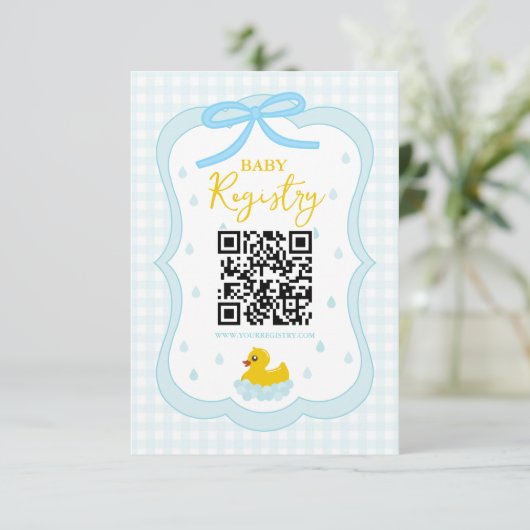 Water Droplets Gingham Boy Baby Shower Registry Informatiekaartje (Staand voorkant)