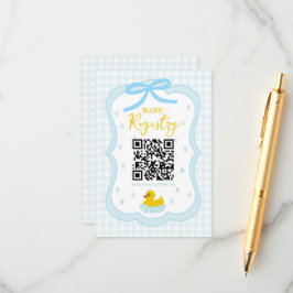 Water Droplets Gingham Boy Baby Shower Registry Informatiekaartje