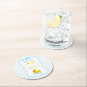 Water Droplets Gingham Boy Baby Shower Ronde Kartonnen Onderzetter (Insitu)