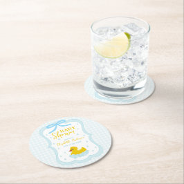 Water Droplets Gingham Boy Baby Shower Ronde Kartonnen Onderzetter