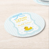 Water Droplets Gingham Boy Baby Shower Ronde Kartonnen Onderzetter (Gebogen)