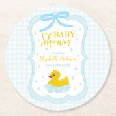 Water Droplets Gingham Boy Baby Shower Ronde Kartonnen Onderzetter (Voorkant)