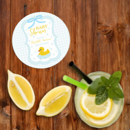 Water Droplets Gingham Boy Baby Shower Ronde Kartonnen Onderzetter