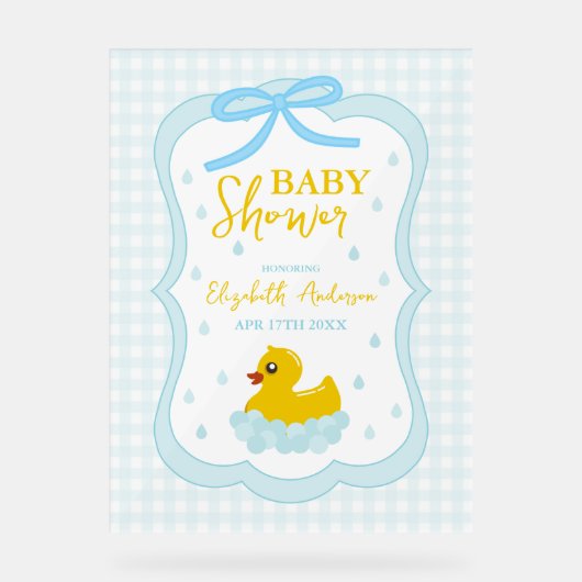 Water Droplets Gingham Boy Baby Shower Welcome Acryl Bord (Voorkant)