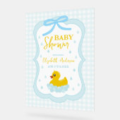 Water Droplets Gingham Boy Baby Shower Welcome Acryl Bord (Hoek)