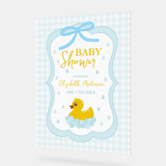 Water Droplets Gingham Boy Baby Shower Welcome Acryl Bord (Hoek)