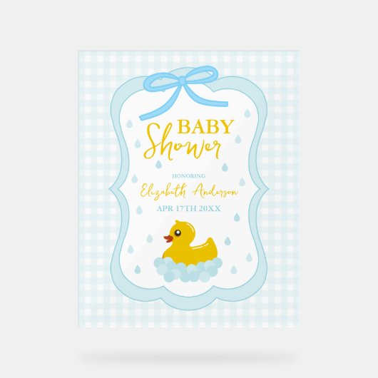 Water Droplets Gingham Boy Baby Shower Welcome Acryl Bord (Voorkant)