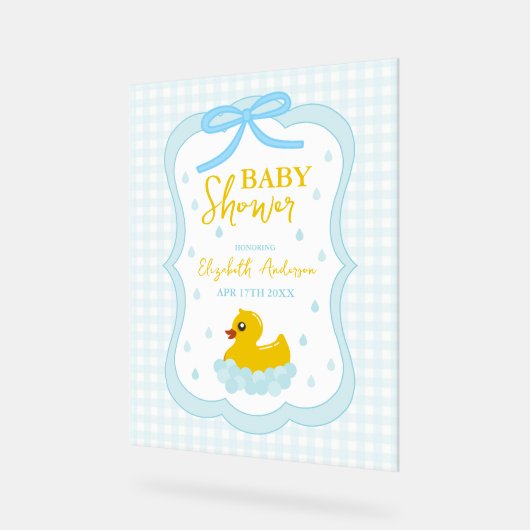 Water Droplets Gingham Boy Baby Shower Welcome Acryl Bord (Hoek)